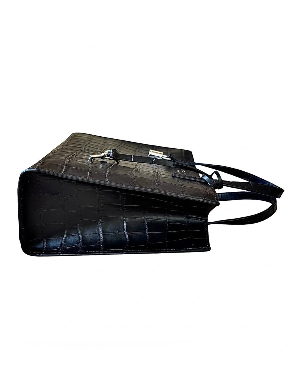 🌹 MARC JACOBS Mini Grind Black Croc Embossed Leather Satchel w/ Crossbody Strap🌹